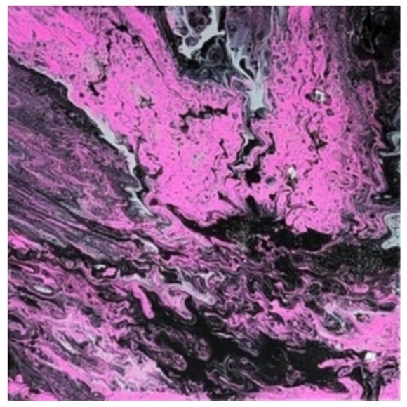 Hand Crafted Pink Black and Silver Abstract Design 12x12 Inches Canvas Picture - Picture 3 of 4